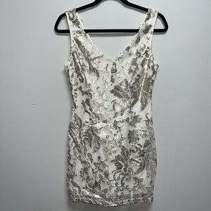 Ark & Co white and gold sequined mini dress women’s size small (S)